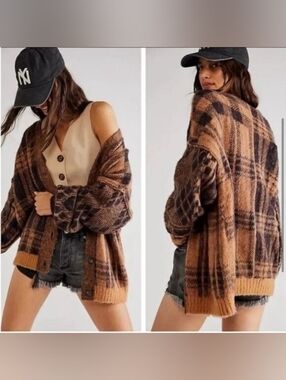 Free People Sepia Plaid Sweater